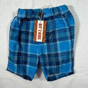 Bit'z Kids Shorts Boys Size 6-12 Months Blue Gauze Plaid Elastic Waist New